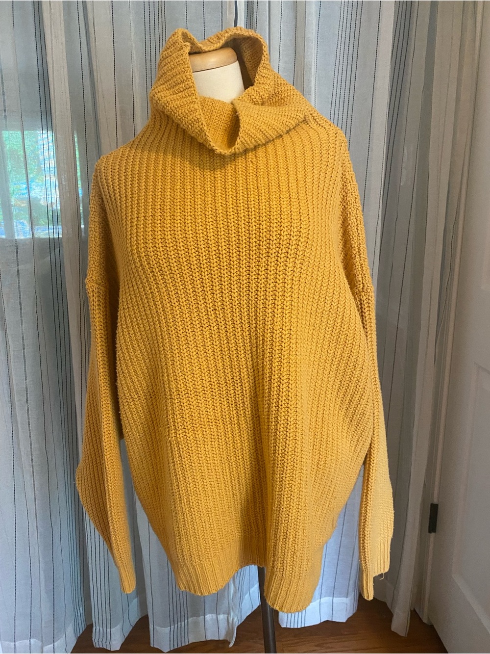 Free People Golden Yellow Cowl Neck Chunky Knit Sweater